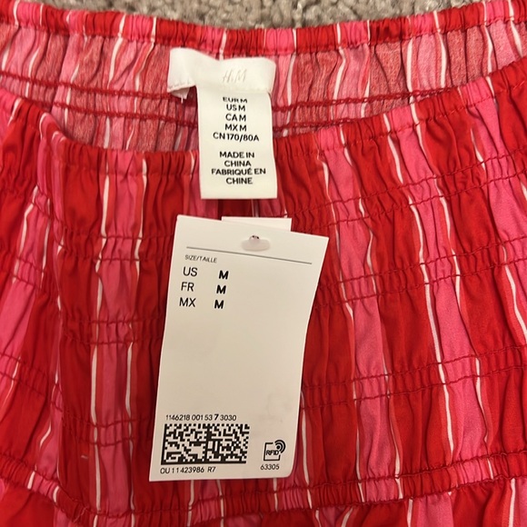 H&M pink red stripe smocked waist maxi skirt size Medium NWT - Picture 5 of 5